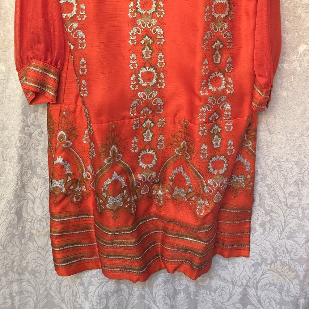 Alfred Shaheen red/silver glamorous vintage 1970s Hawai'ian cocktail dress Elvis - Picture 7 of 11